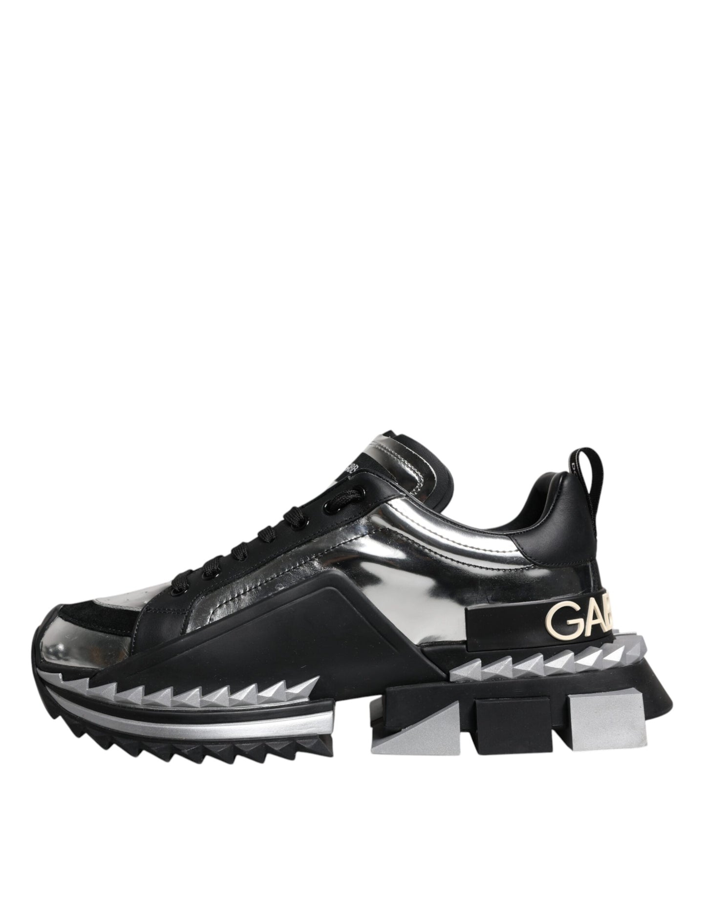 Black Silver SUPER KING Leather Sneaker Shoes