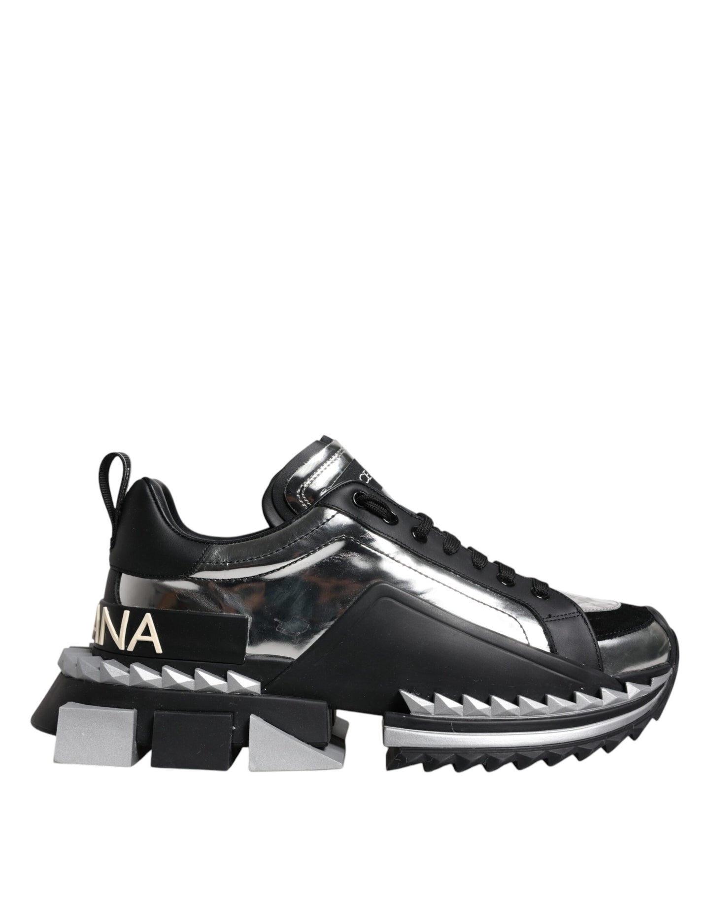 Black Silver SUPER KING Leather Sneaker Shoes