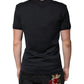 Black Cotton V-neck Short Sleeves T-shirt