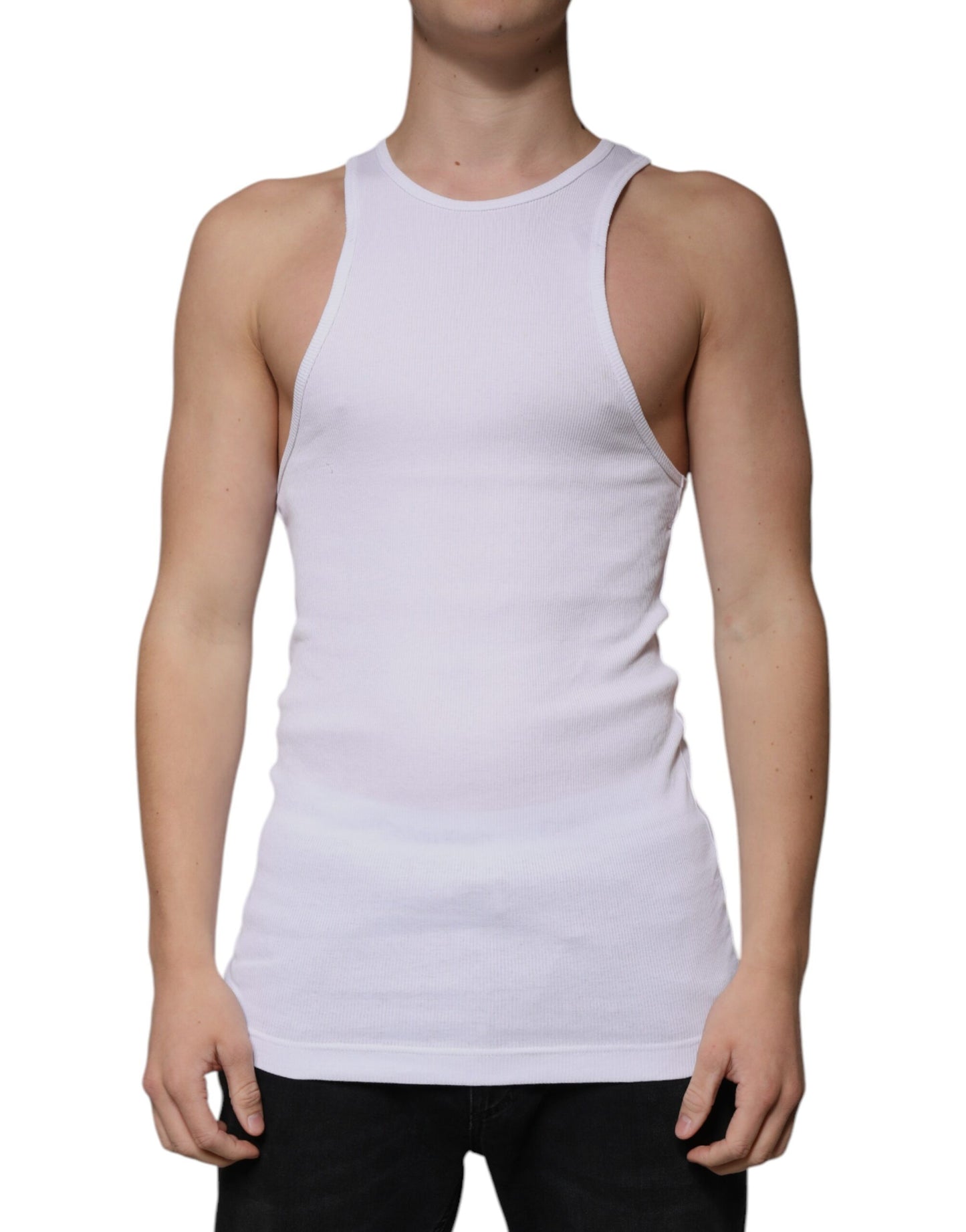 White Cotton Sleeveless Round Neck Tank T-shirt