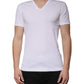 White Cotton V-neck Short Sleeves T-shirt