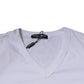 White Cotton V-neck Short Sleeves T-shirt