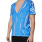 Blue Cotton V-neck Short Sleeves T-shirt