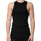 Black Cotton Sleeveless Round Neck Tank T-shirt