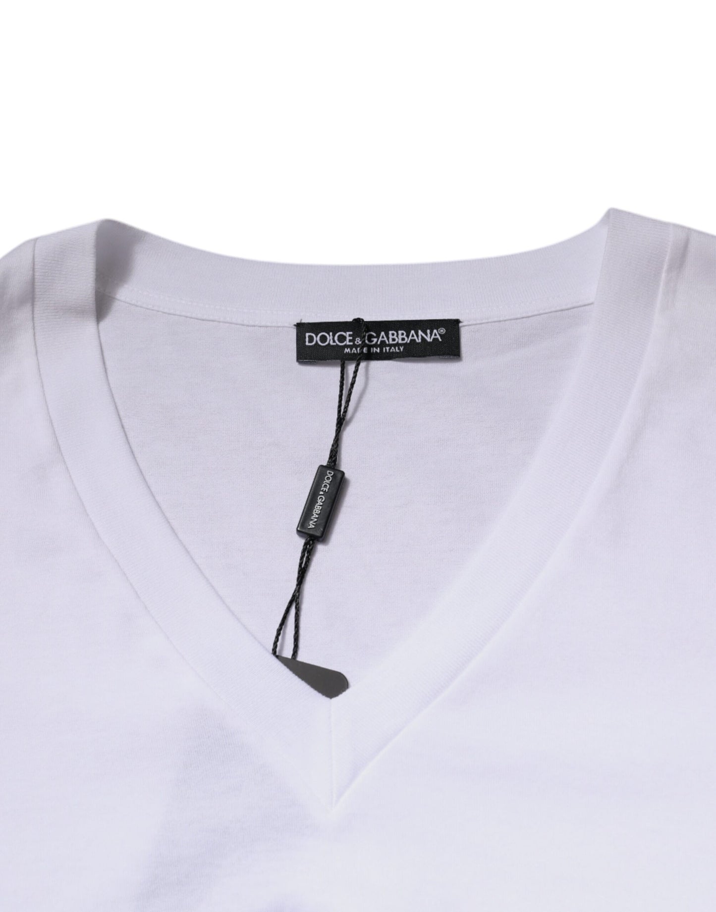 White Cotton V-neck Short Sleeves T-shirt