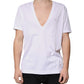 White Cotton V-neck Short Sleeves T-shirt