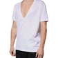 White Cotton V-neck Short Sleeves T-shirt