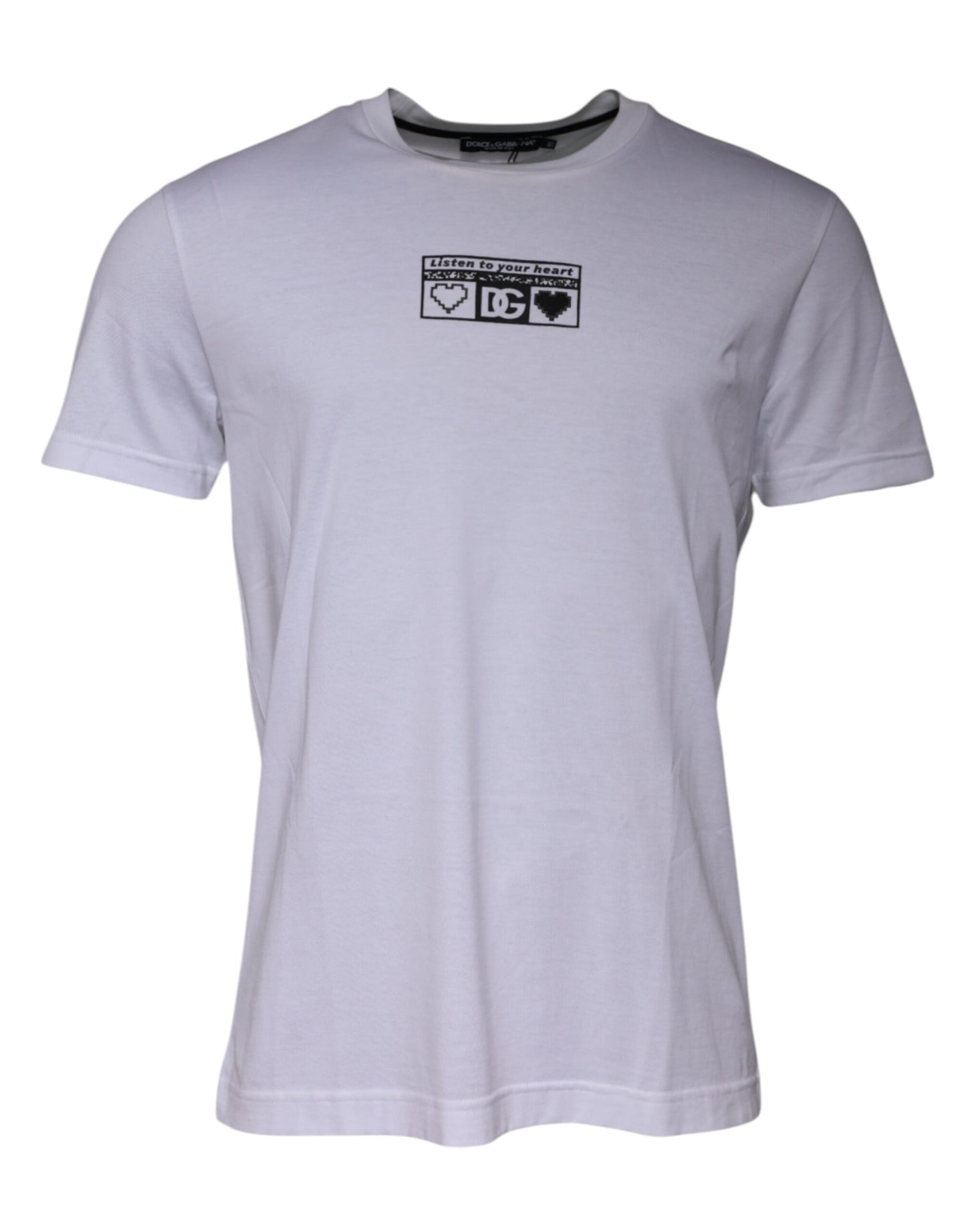 White Logo Print Cotton Crew Neck T-shirt