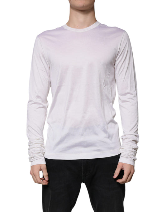 White Silk Crew Neck Men Pullover Sweater