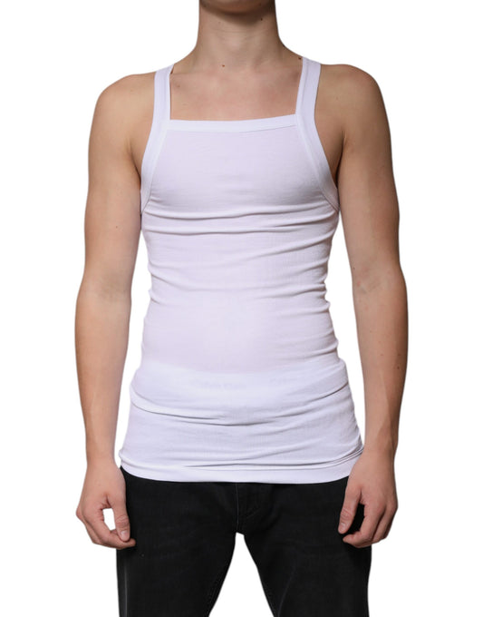 White Cotton Sleeveless Square Neck Tank T-shirt