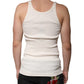 Off White Cotton Sleeveless Round Neck Tank T-shirt