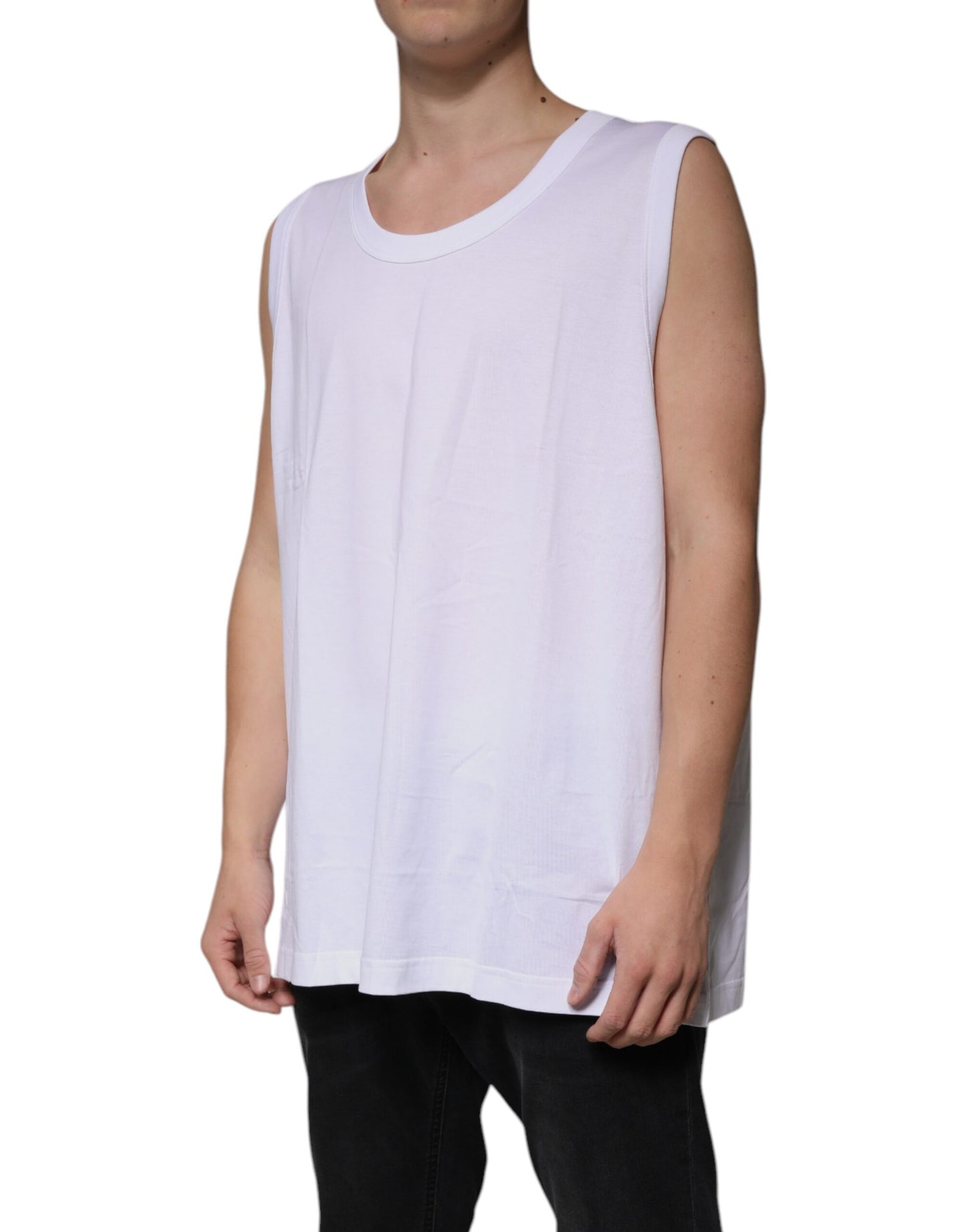 White Cotton Sleeveless Round Neck Tank T-shirt