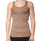 Brown Cotton Sleeveless Round Neck Tank T-shirt