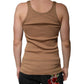 Brown Cotton Sleeveless Round Neck Tank T-shirt