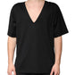 Black Cotton V-neck Short Sleeves T-shirt