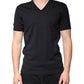 Black Cotton V-neck Short Sleeves T-shirt