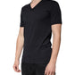 Black Cotton V-neck Short Sleeves T-shirt