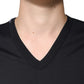 Black Cotton V-neck Short Sleeves T-shirt