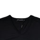 Black Cotton V-neck Short Sleeves T-shirt