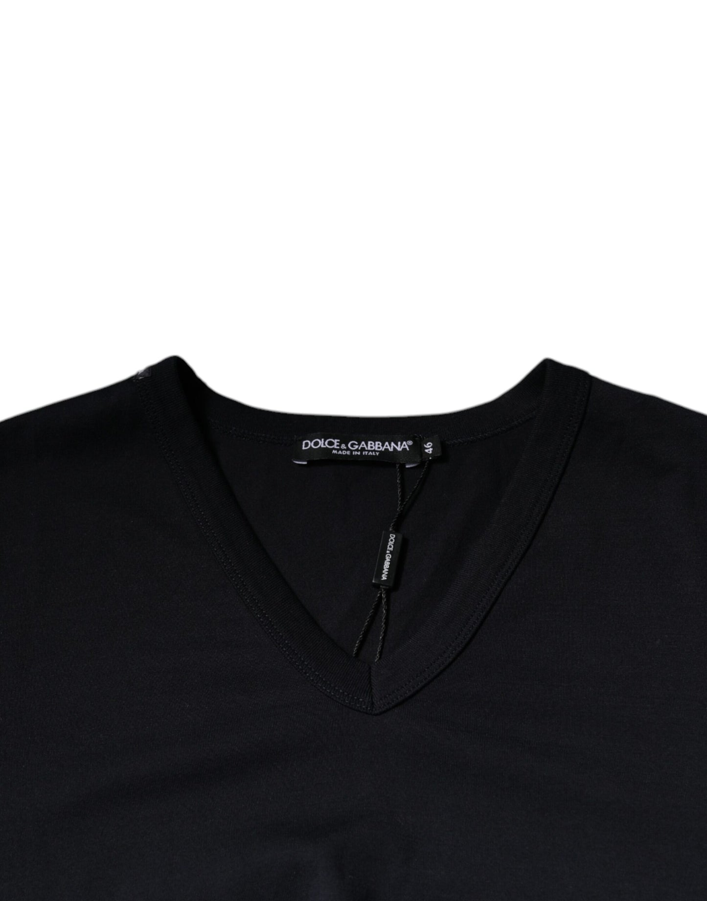 Black Cotton V-neck Short Sleeves T-shirt