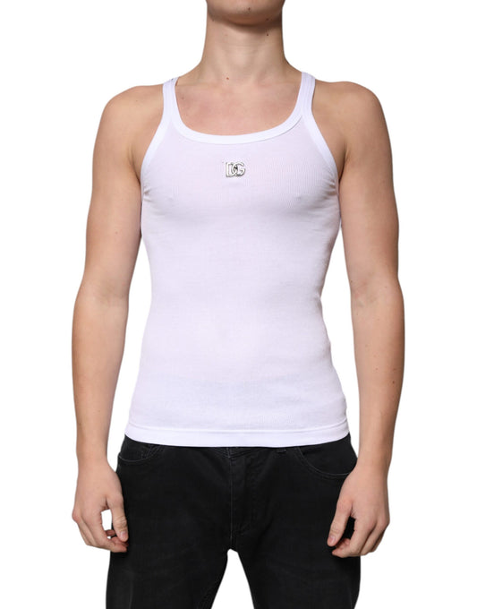 White Cotton DG Sleeveless Round Neck T-shirt