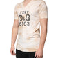 Beige Graphic Print Cotton V-neck T-shirt