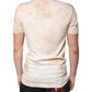 Beige Graphic Print Cotton V-neck T-shirt