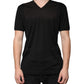 Black Cotton V-neck Short Sleeve T-shirt