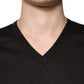 Black Cotton V-neck Short Sleeve T-shirt