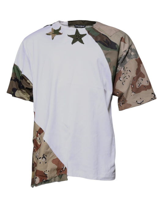 White Camouflage Cotton Crew Neck T-shirt