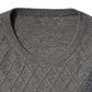 Gray Cashmere Argyle Intarsia Knit Crew Neck Sweater