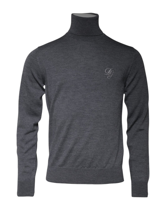 Gray Wool Logo Turtleneck Pullover Sweater