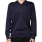 Navy Blue Silk V-neck Pullover Sweater