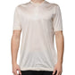 Off White Silk Crew Neck Henley T-shirt