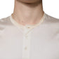 Off White Silk Crew Neck Henley T-shirt