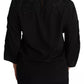 Black Floral Embroidered Blouse Silk Top