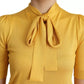 Yellow Silk Knit Pullover Ascot Collar Top