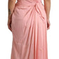 Pink Silk Stretch Strapless Sheath Midi Dress