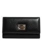 Black Leather Gold Metal Logo Plaque Trifold Keyring