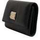 Black Leather Gold Metal Logo Plaque Trifold Keyring