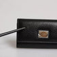 Black Leather Gold Metal Logo Plaque Trifold Keyring