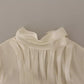 Off White Silk Long Sleeve Turtle Neck Top