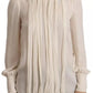 Off White Silk Long Sleeve Turtle Neck Top