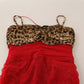 Brown Leopard Red Tulle Sheath Midi Dress