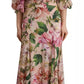 Pink A-line Sheath Floral Pussy Bow Long Dress