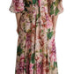 Pink A-line Sheath Floral Pussy Bow Long Dress