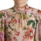 Pink A-line Sheath Floral Pussy Bow Long Dress