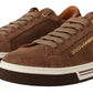 Brown Suede Logo Low Top Sneakers Men Shoes