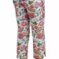 White Pink Floral Brocade Pants