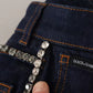 Dark Blue Embellished Denim Hot Pants Shorts